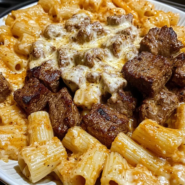 Cajun Steak Tips In Cheesy Rigatoni Parmesan Sauce