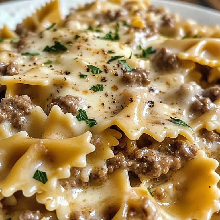 Cheesy Beef Bowtie Pasta In Rich Alfredo Sauce