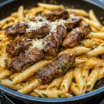 Creamy Cajun Steak & Cheddar Penne Skillet
