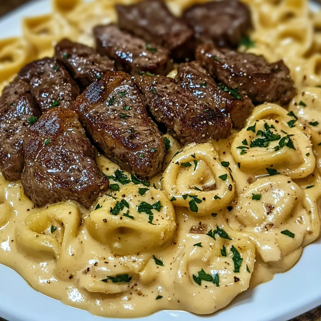 Creamy Velveeta Steak Tortellini With Garlic Sauce
