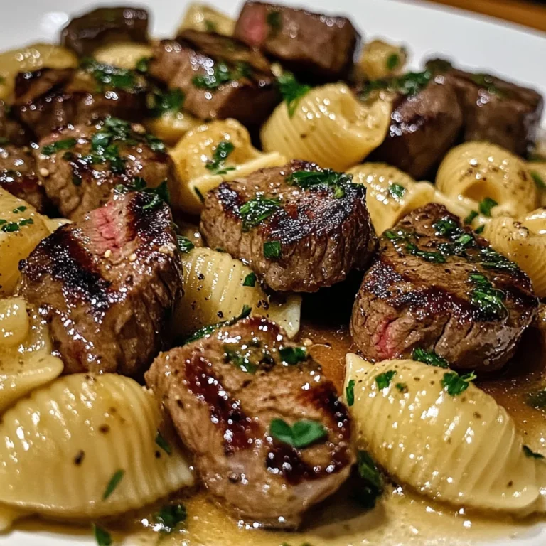 Garlic Butter Steak Bites With Creamy Parmesan Shell Pasta