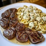 Garlic Butter Steak With Cheesy Alfredo Tortellini