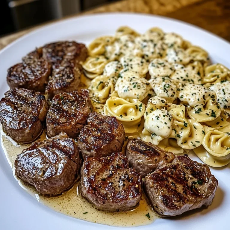 Garlic Butter Steak With Cheesy Alfredo Tortellini