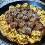 Smothered Steak Bites In Creamy Velveeta Tortellini