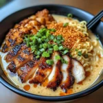 Fiery Chicken Ramen with Creamy Garlic Sauce