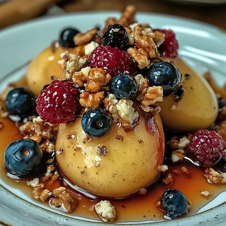 Baked Pears with Berries, Honey, Walnuts & Blue Cheese