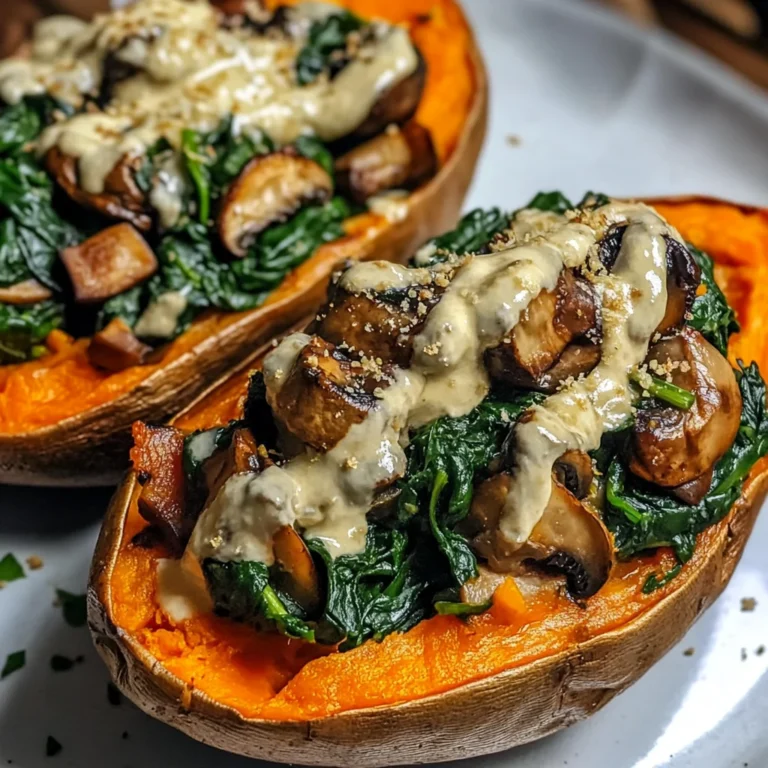 Creamy Mushroom and Spinach Stuffed Sweet Potatoes