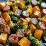 Sheet Pan Sausage and Sweet Potatoes with Honey Garlic Sauce