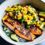 BBQ Salmon Bowls with Mango Avocado Salsa