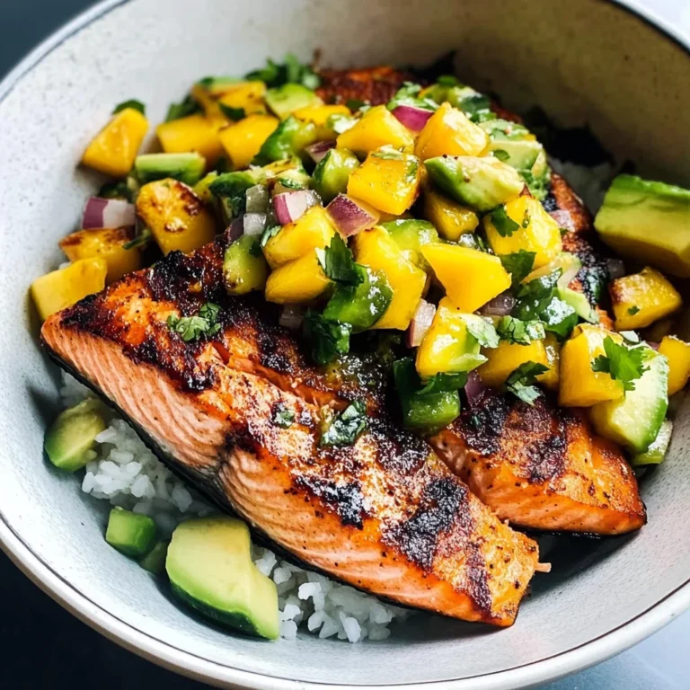BBQ Salmon Bowls with Mango Avocado Salsa