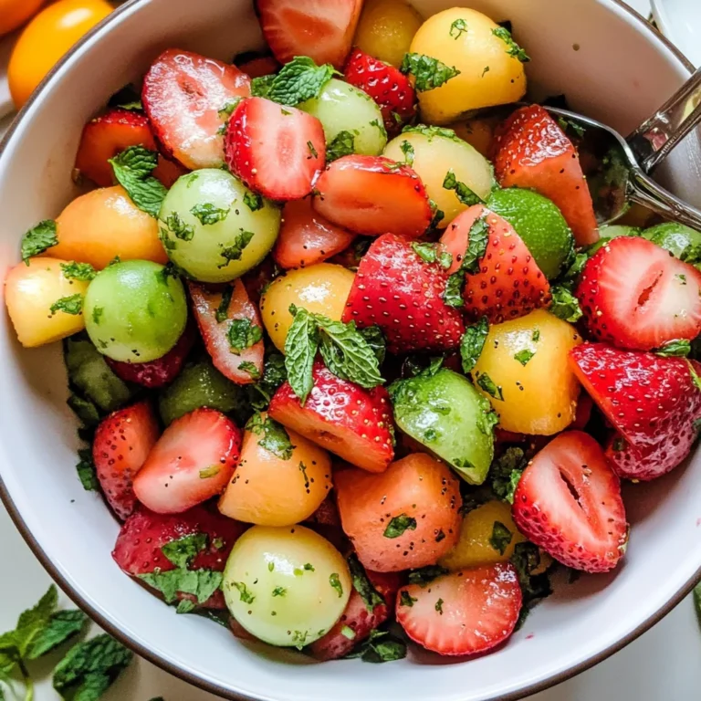 Melon Strawberry Salad with Lime Mint Dressing