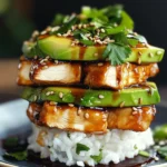 Teriyaki Chicken Avocado Rice Stack